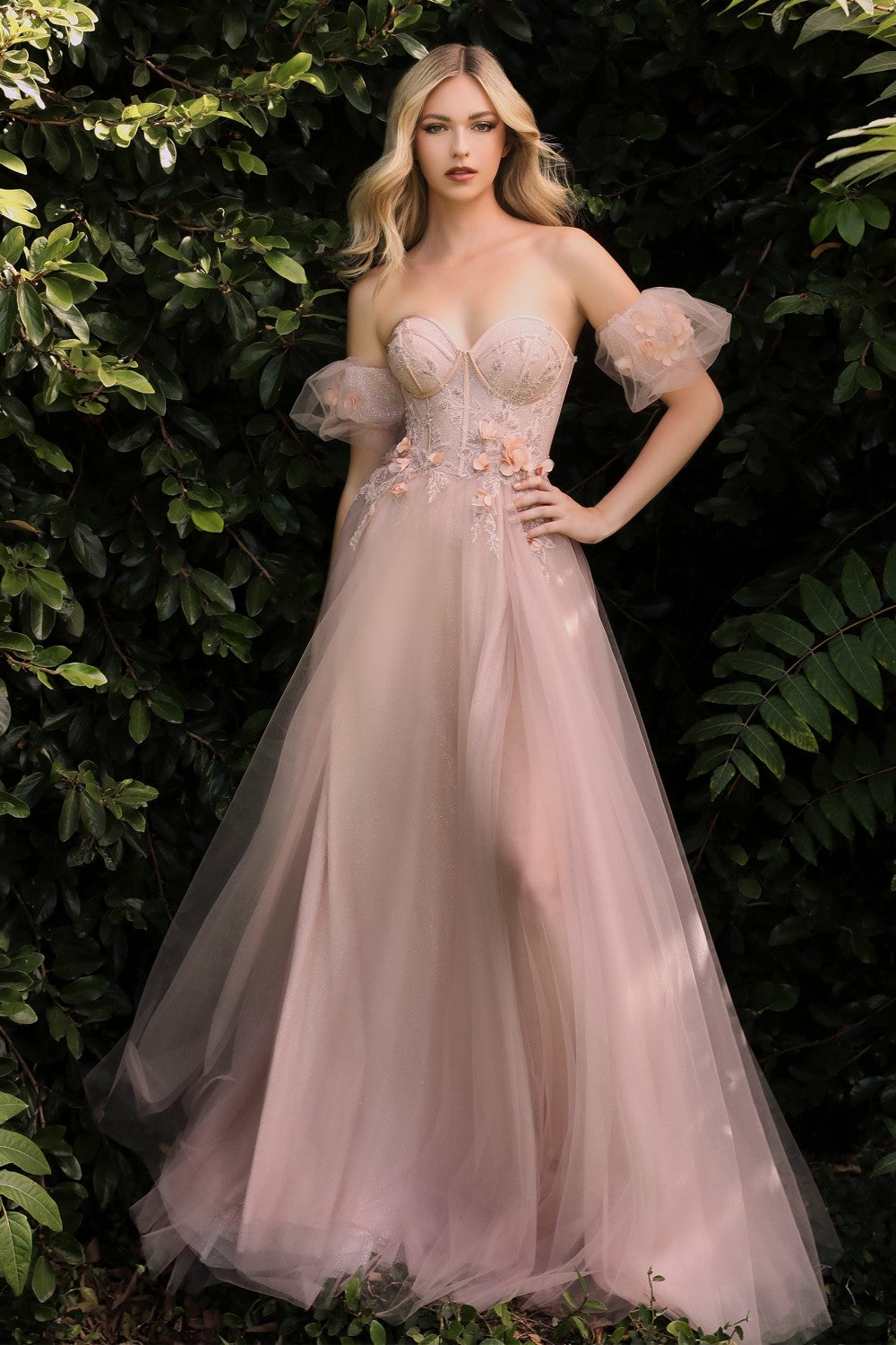 Strapless Floral Ball Gown By Cinderella Divine -CB080