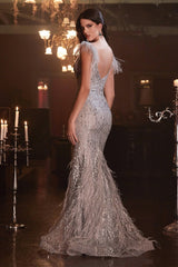 Feather Glitter Mermaid Gown By Cinderella Divine -CB088