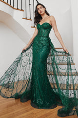 Strapless Lace Fitted Gown With Over Skirt By Cinderella Divine -CB095