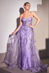 Strapless Lace Fitted Gown With Over Skirt By Cinderella Divine -CB095