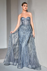 Strapless Lace Fitted Gown With Over Skirt By Cinderella Divine -CB095