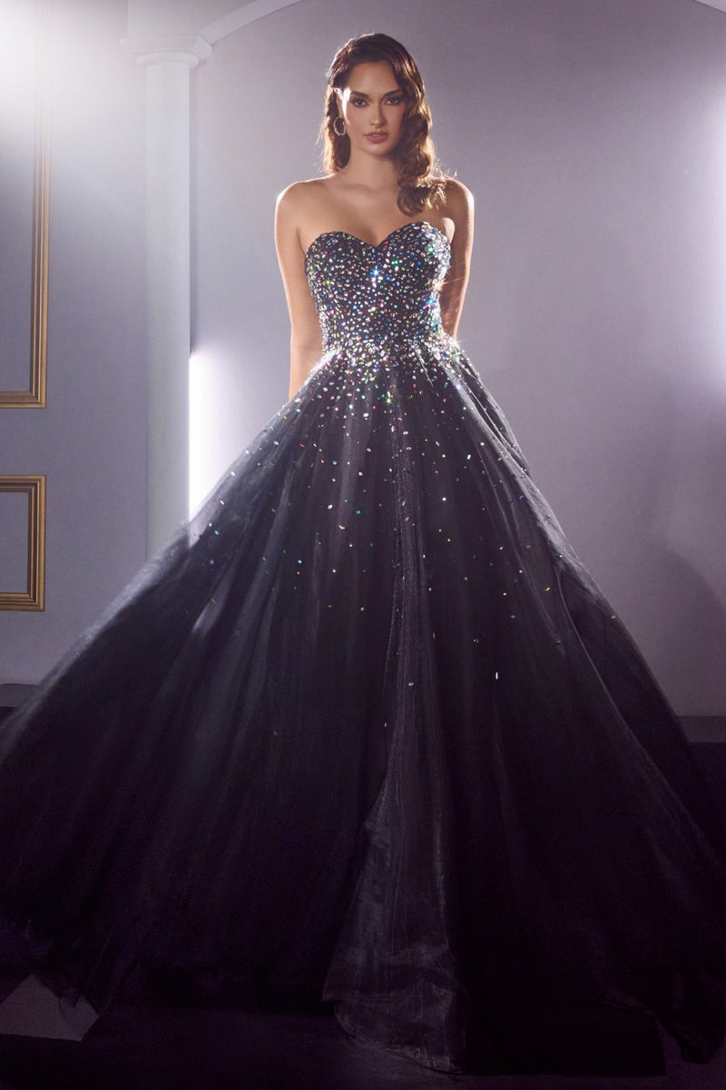 Strapless Beaded Ball Gown By Cinderella Divine -CB114