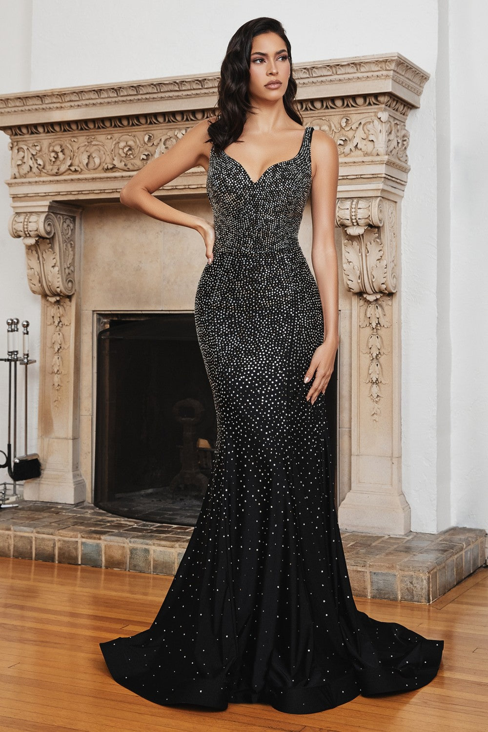Fitted Hot Stone Gown By Cinderella Divine -CB119