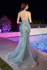 Embellished Fitted Mermaid Gown With Puff Sleeves By Cinderella Divine -CB121
