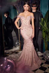 Floral Applique Fitted Gown By Cinderella Divine -CC2171