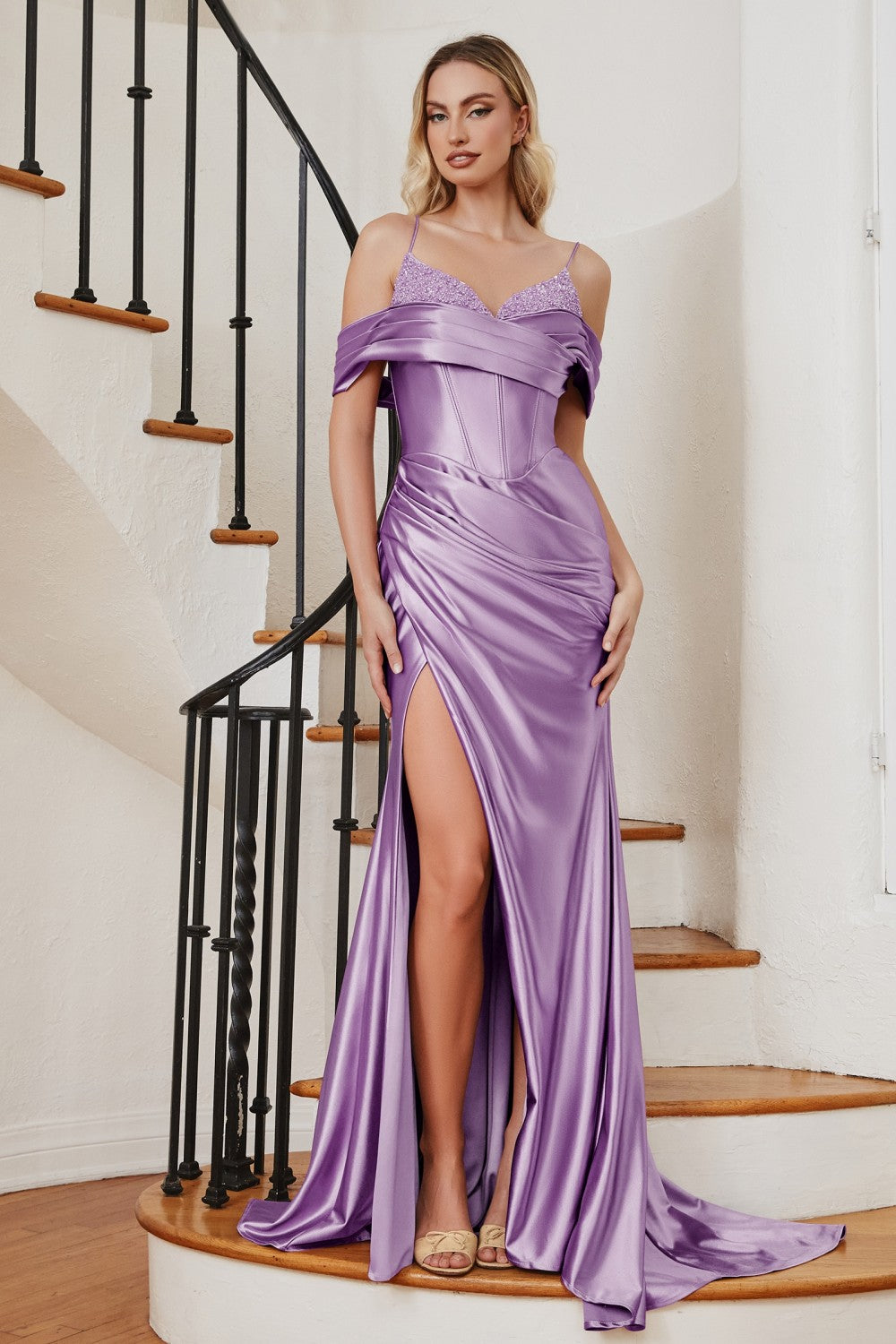 Fitted Soft Satin Dress By Cinderella Divine -CC2197
