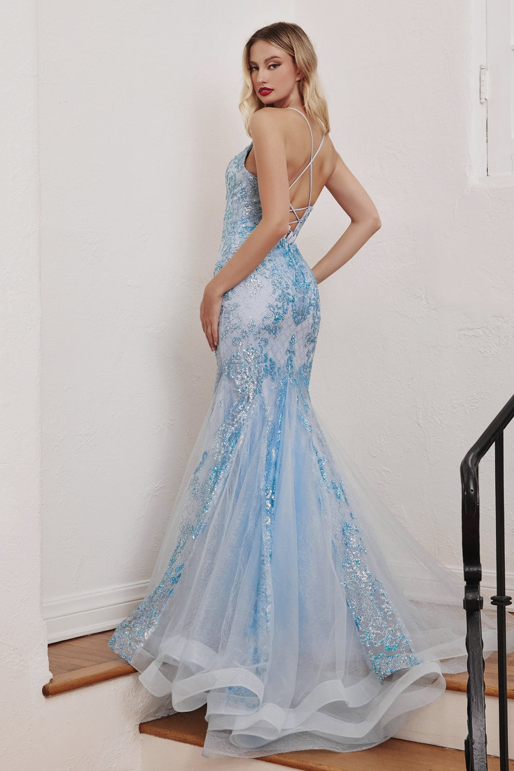 V-Neck Glitter Mermaid Dress By Cinderella Divine -CC2279