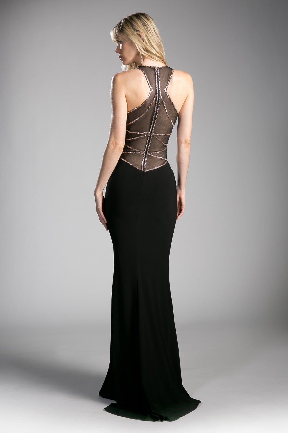Fitted Stretch Jersey Gown With Beaded Illusion Details And Sweetheart Neckline by Cinderella Divine -CD0116
