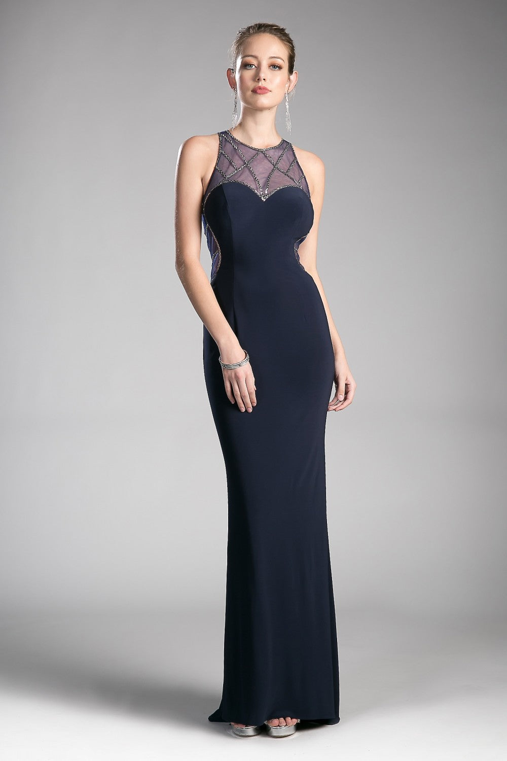 Fitted Stretch Jersey Gown With Beaded Illusion Details And Sweetheart Neckline by Cinderella Divine -CD0116