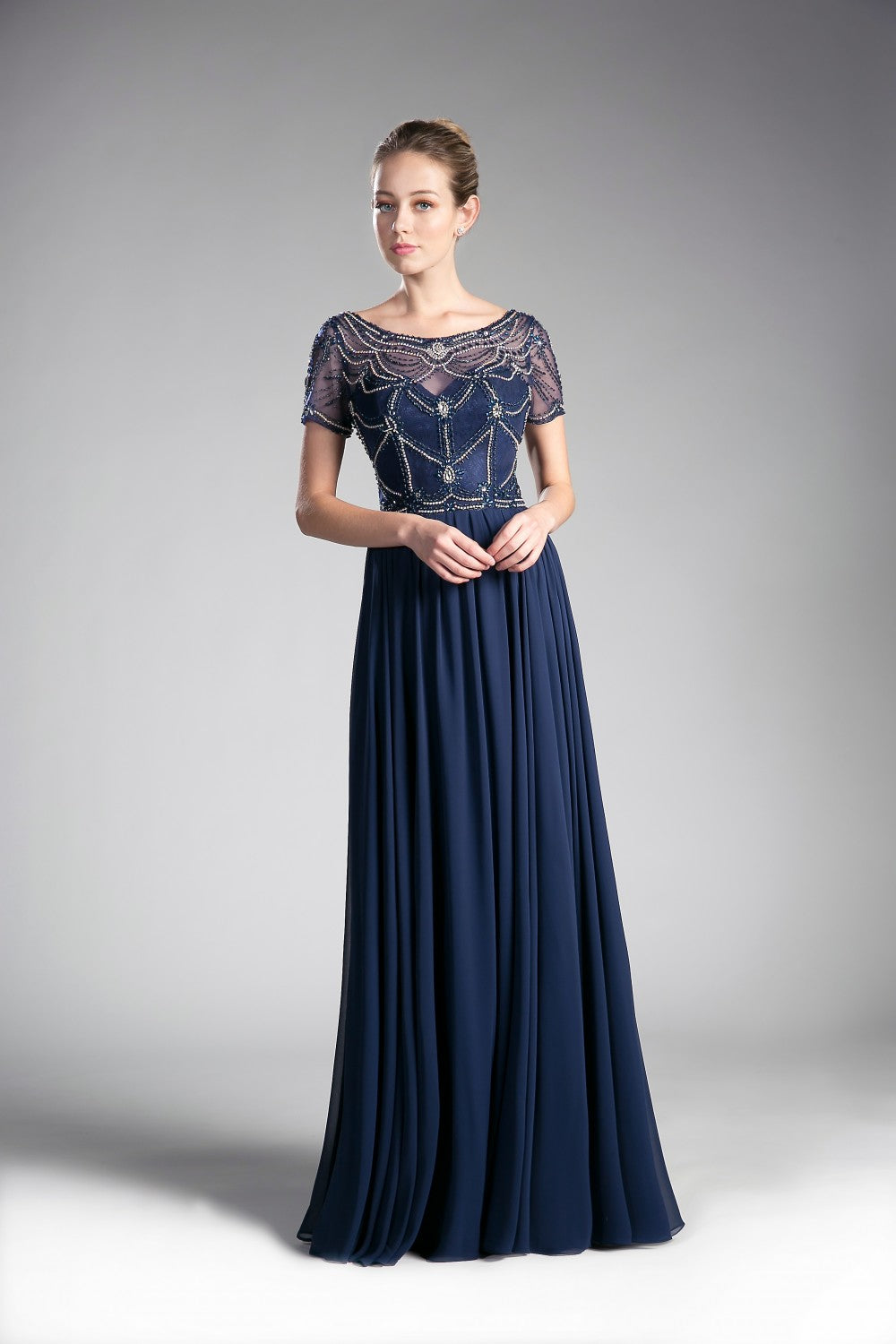 Beaded Bodice Chiffon Empire Waist Dress By Cinderella Divine -CD0123