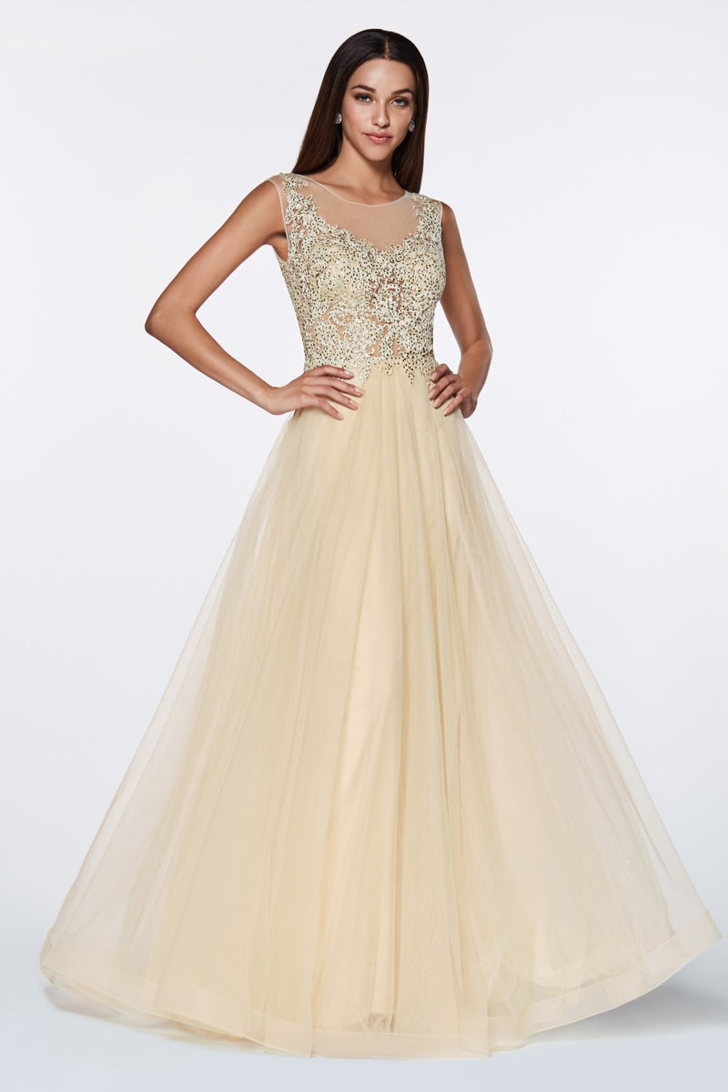 MyFashion.com - A-line beaded lace bodice dress with tulle skirt and closed back.(CD0136) - Cinderella Divine promdress eveningdress fashion partydress weddingdress 
 gown homecoming promgown weddinggown 