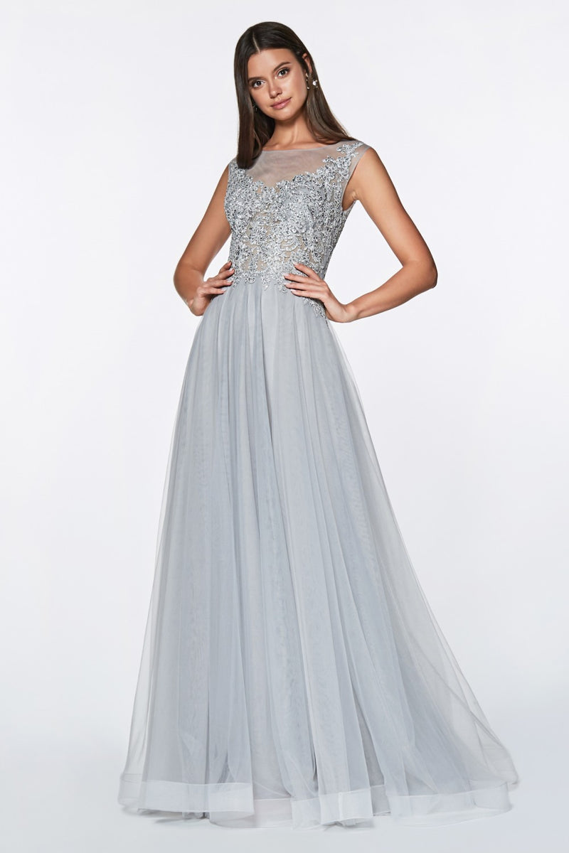 MyFashion.com - A-line beaded lace bodice dress with tulle skirt and closed back.(CD0136) - Cinderella Divine promdress eveningdress fashion partydress weddingdress 
 gown homecoming promgown weddinggown 