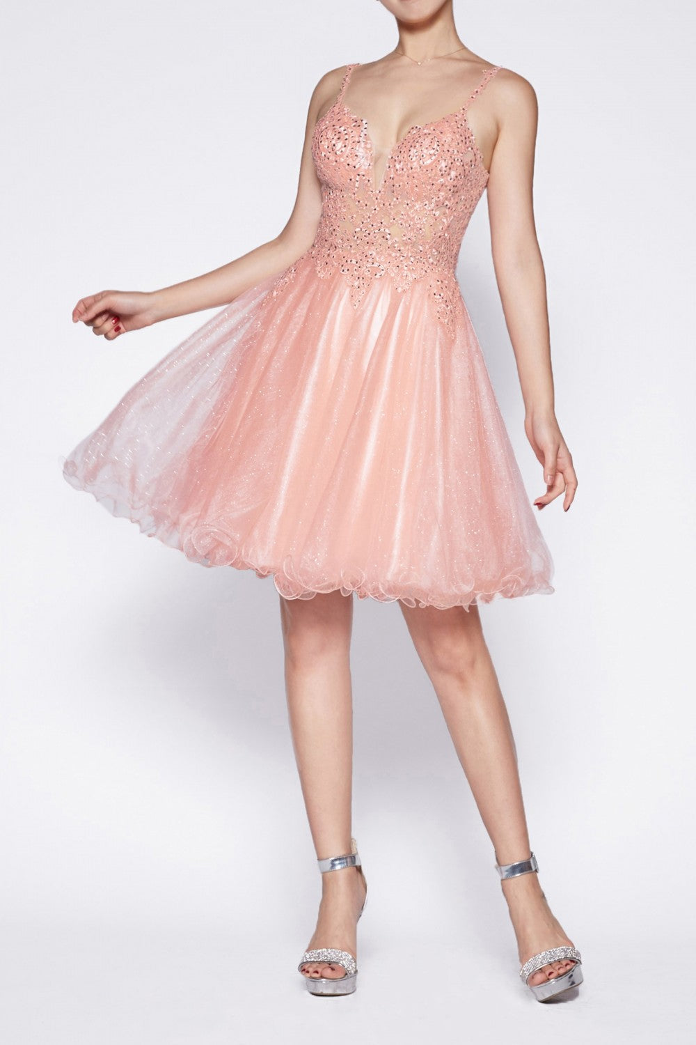 MyFashion.com - A-line short dress with glitter tulle and jewled lace bodice.(CD0137) - Cinderella Divine promdress eveningdress fashion partydress weddingdress 
 gown homecoming promgown weddinggown 