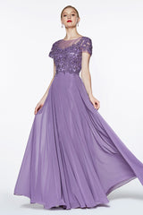 MyFashion.com - Cap sleeve chiffon gown with beaded lace detail and closed back.(CD0139) - Cinderella Divine promdress eveningdress fashion partydress weddingdress 
 gown homecoming promgown weddinggown 