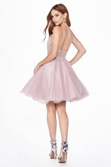 MyFashion.com - A-line short dress with embellished bodice and layered tulle glitter skirt.(CD0148) - Cinderella Divine promdress eveningdress fashion partydress weddingdress 
 gown homecoming promgown weddinggown 