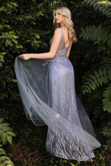 A-Line Dress With Embellished Glittered Tulle And Tulle Over Skirt by Cinderella Divine -CD0152