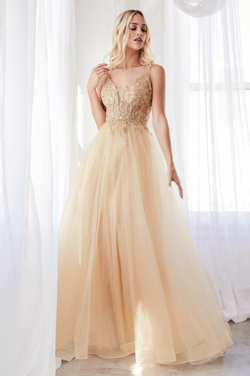 MyFashion.com - A-line dress with beaded applique bodice and layered tulle skirt.(CD0154) - Cinderella Divine promdress eveningdress fashion partydress weddingdress 
 gown homecoming promgown weddinggown 