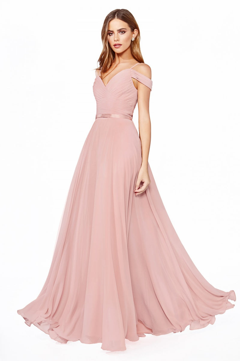 MyFashion.com - Off the shoulder chiffon gown with corset back and satin belt.(CD0156) - Cinderella Divine promdress eveningdress fashion partydress weddingdress 
 gown homecoming promgown weddinggown 
