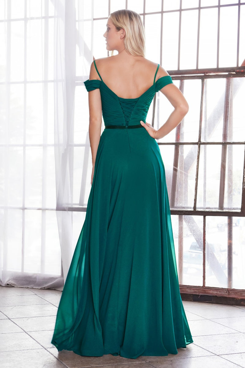 MyFashion.com - Off the shoulder chiffon gown with corset back and satin belt.(CD0156) - Cinderella Divine promdress eveningdress fashion partydress weddingdress 
 gown homecoming promgown weddinggown 