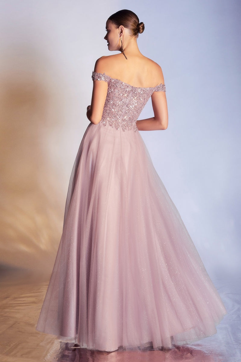 Off Shoulder Tulle Gown By Cinderella Divine -CD0177
