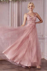 Long 3d Floral Tulle Dress By Cinderella Divine -CD0181