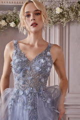 Long 3d Floral Tulle Dress By Cinderella Divine -CD0181