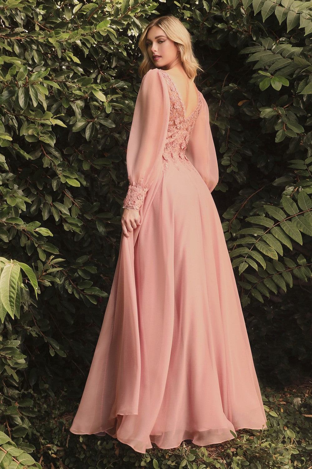 Long Sleeve Chiffon Gown By Cinderella Divine -CD0183