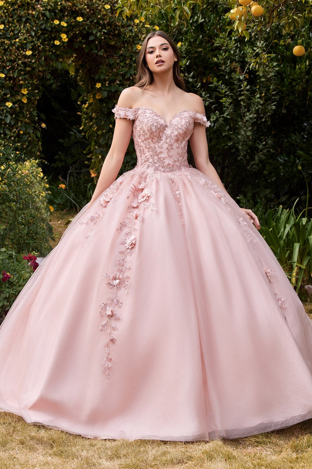 Off The Shoulder Layered Tulle Ball Gown By Cinderella Divine -CD0185