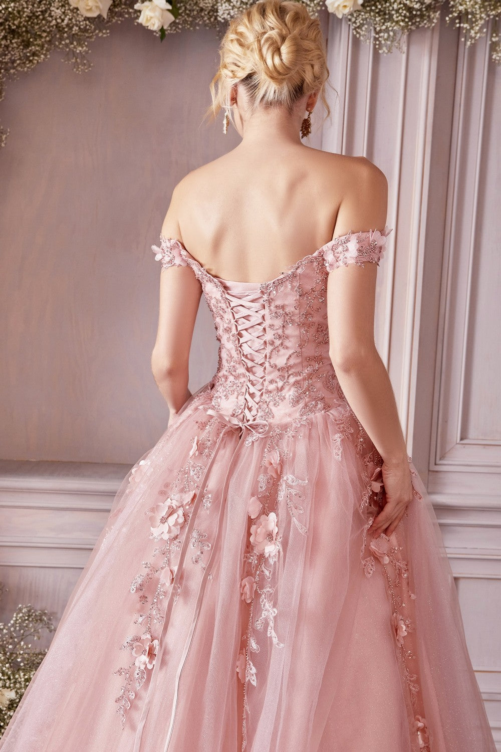 Off The Shoulder Layered Tulle Ball Gown By Cinderella Divine -CD0185