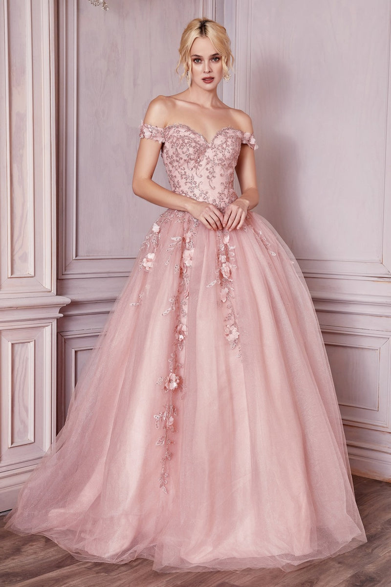 Off The Shoulder Layered Tulle Ball Gown By Cinderella Divine -CD0185