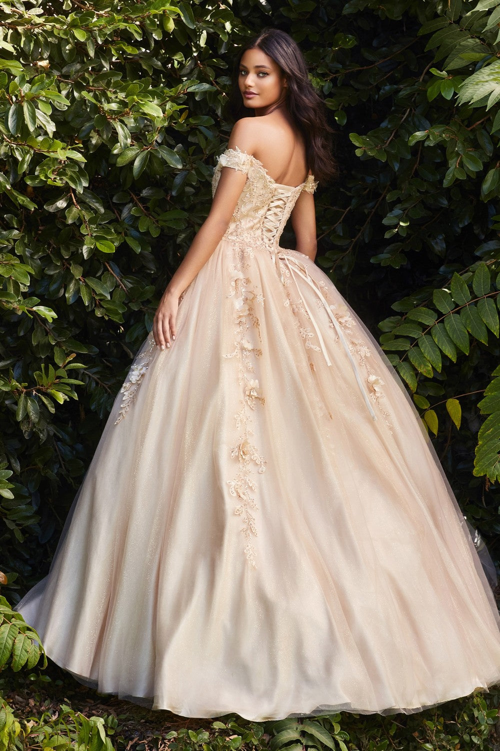 Off The Shoulder Layered Tulle Ball Gown By Cinderella Divine -CD0185