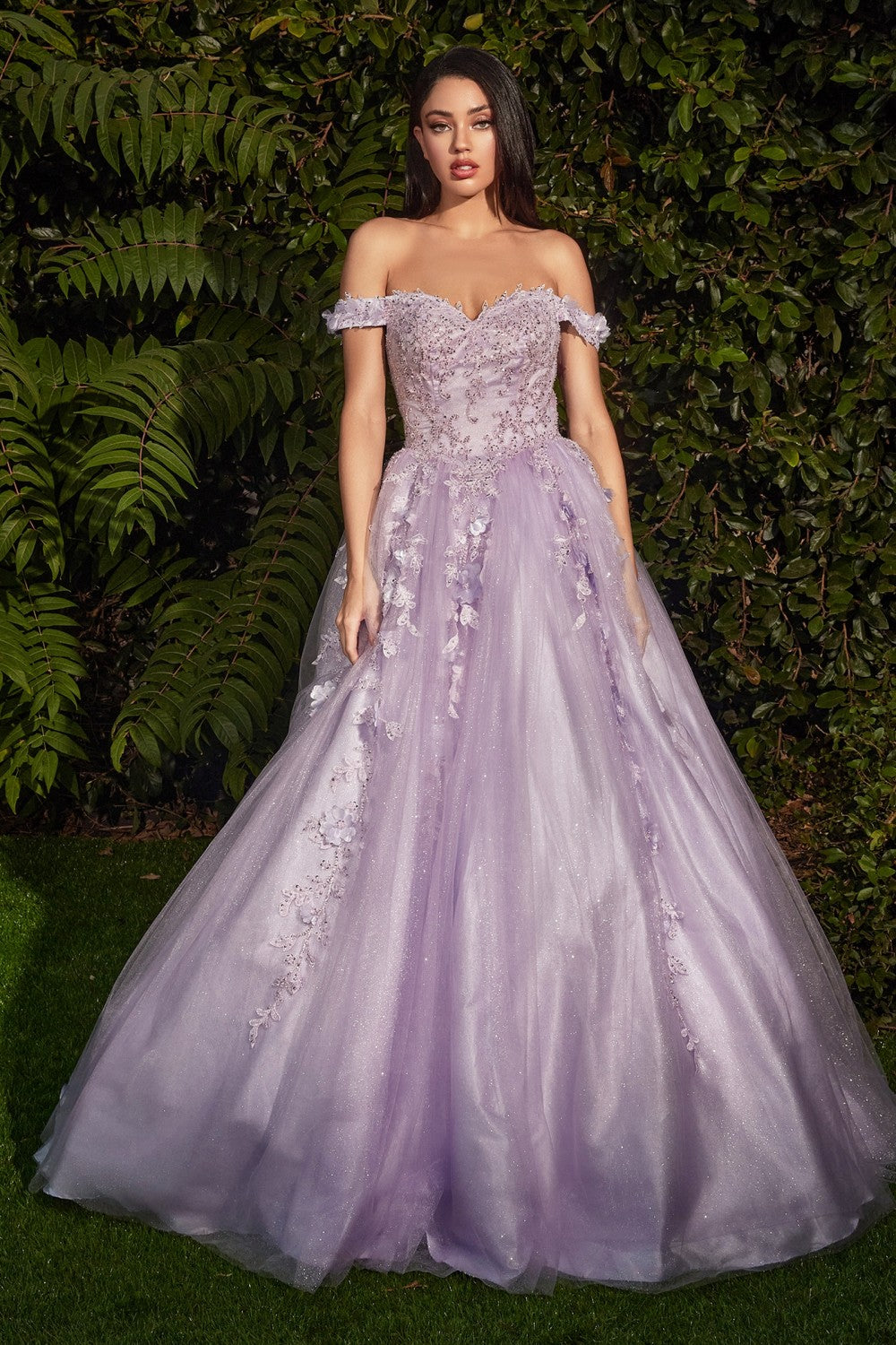 Off The Shoulder Layered Tulle Ball Gown By Cinderella Divine -CD0185