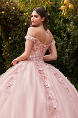 Off The Shoulder Layered Tulle Ball Gown By Cinderella Divine -CD0185