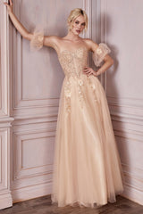 Strapless Layered Tulle Gown By Cinderella Divine -CD0191