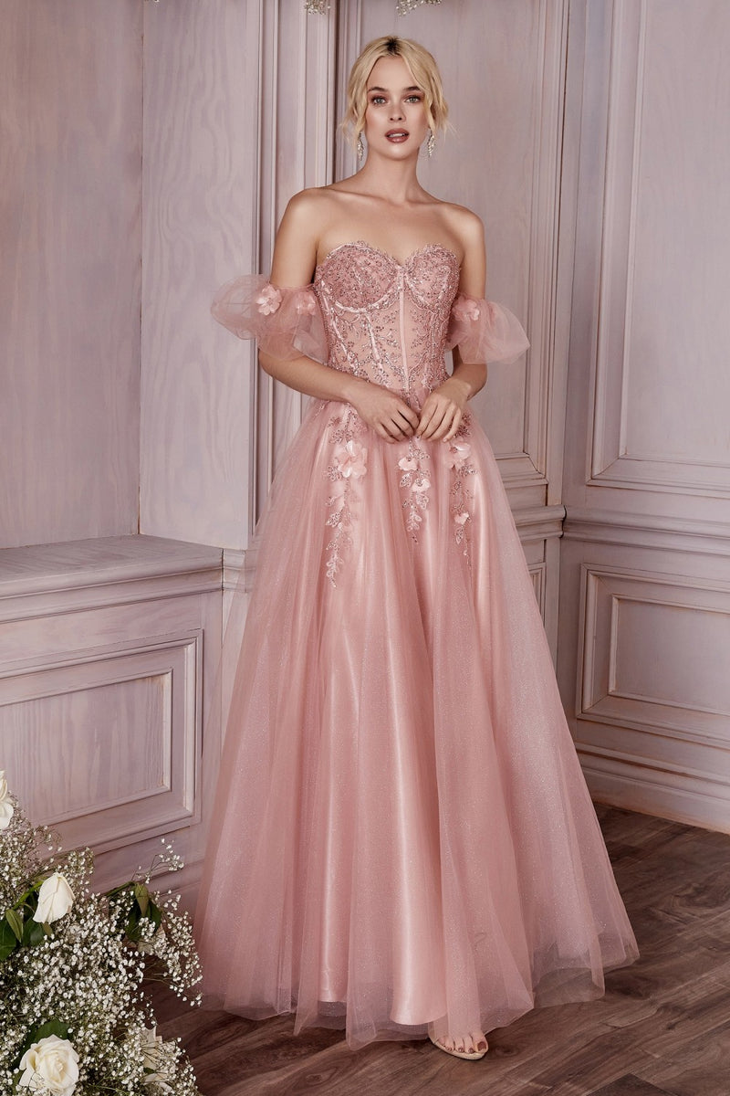 Strapless Layered Tulle Gown By Cinderella Divine -CD0191