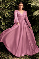 Long Sleeve Chiffon Gown By Cinderella Divine -CD0192
