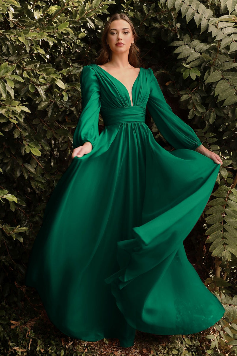 Long Sleeve Chiffon Gown By Cinderella Divine -CD0192