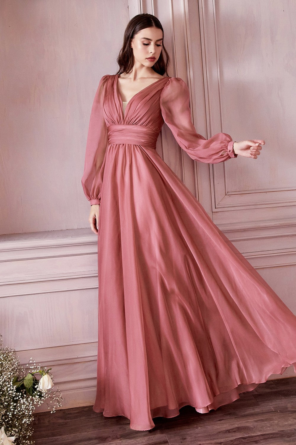 Cinderella Divine Magenta Pleated sold Bell Sleeve Chiffon Formal Gown 10