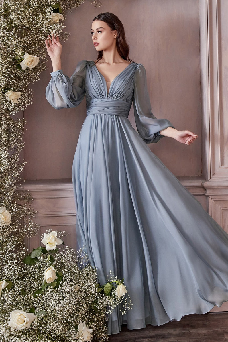 Long Sleeve Chiffon Gown -01 By Cinderella Divine -CD0192
