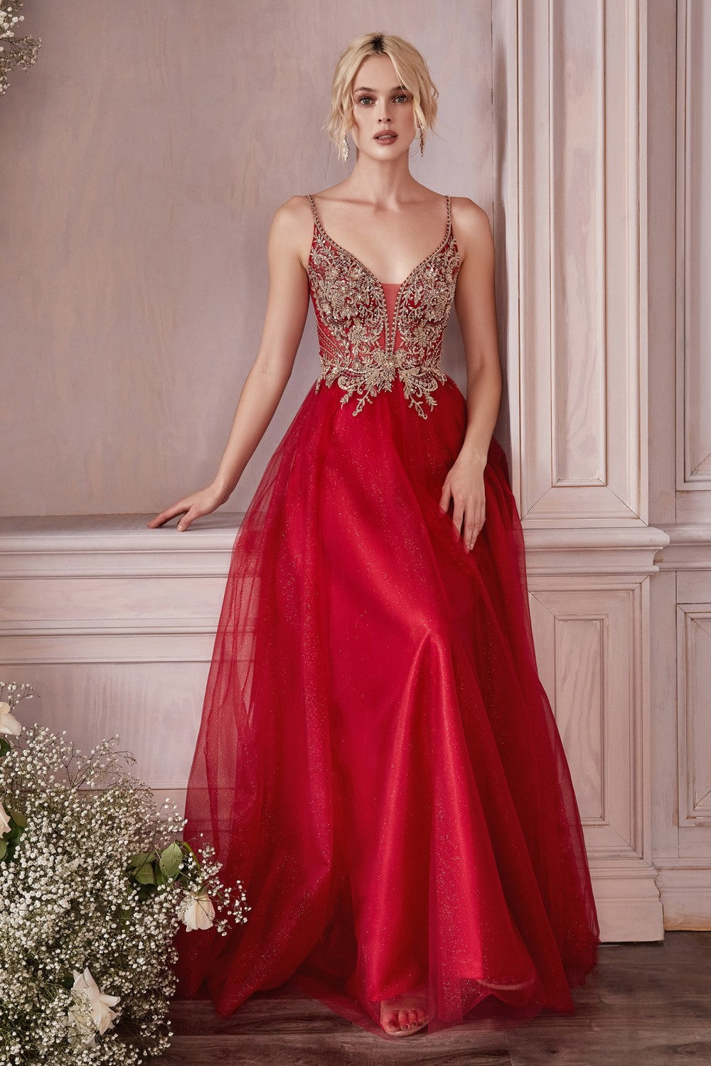 Layered Tulle A-Line Gown By Cinderella Divine -CD0195