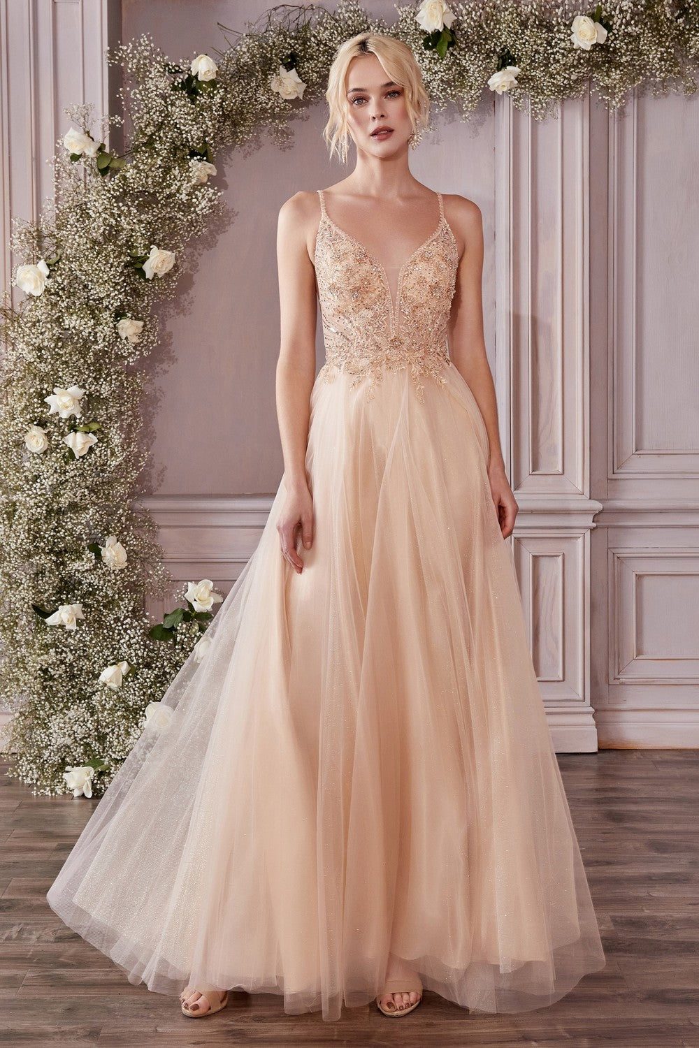 Layered Tulle A-Line Gown By Cinderella Divine -CD0195