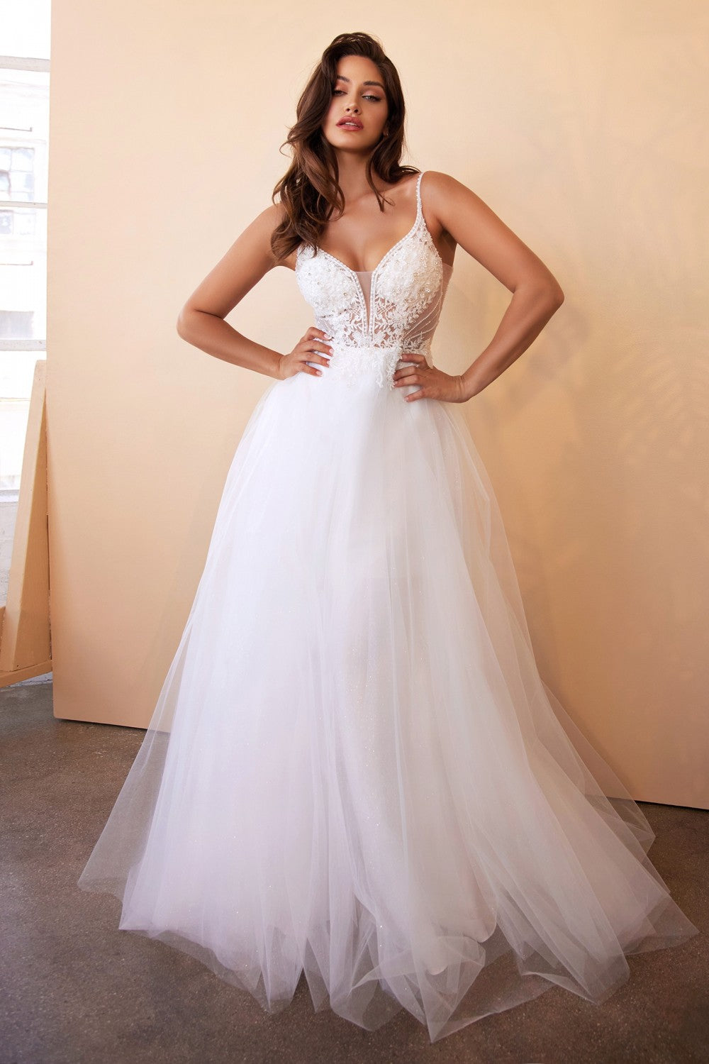 Layered Tulle A-Line Bridal Gown By Cinderella Divine -CD0195W