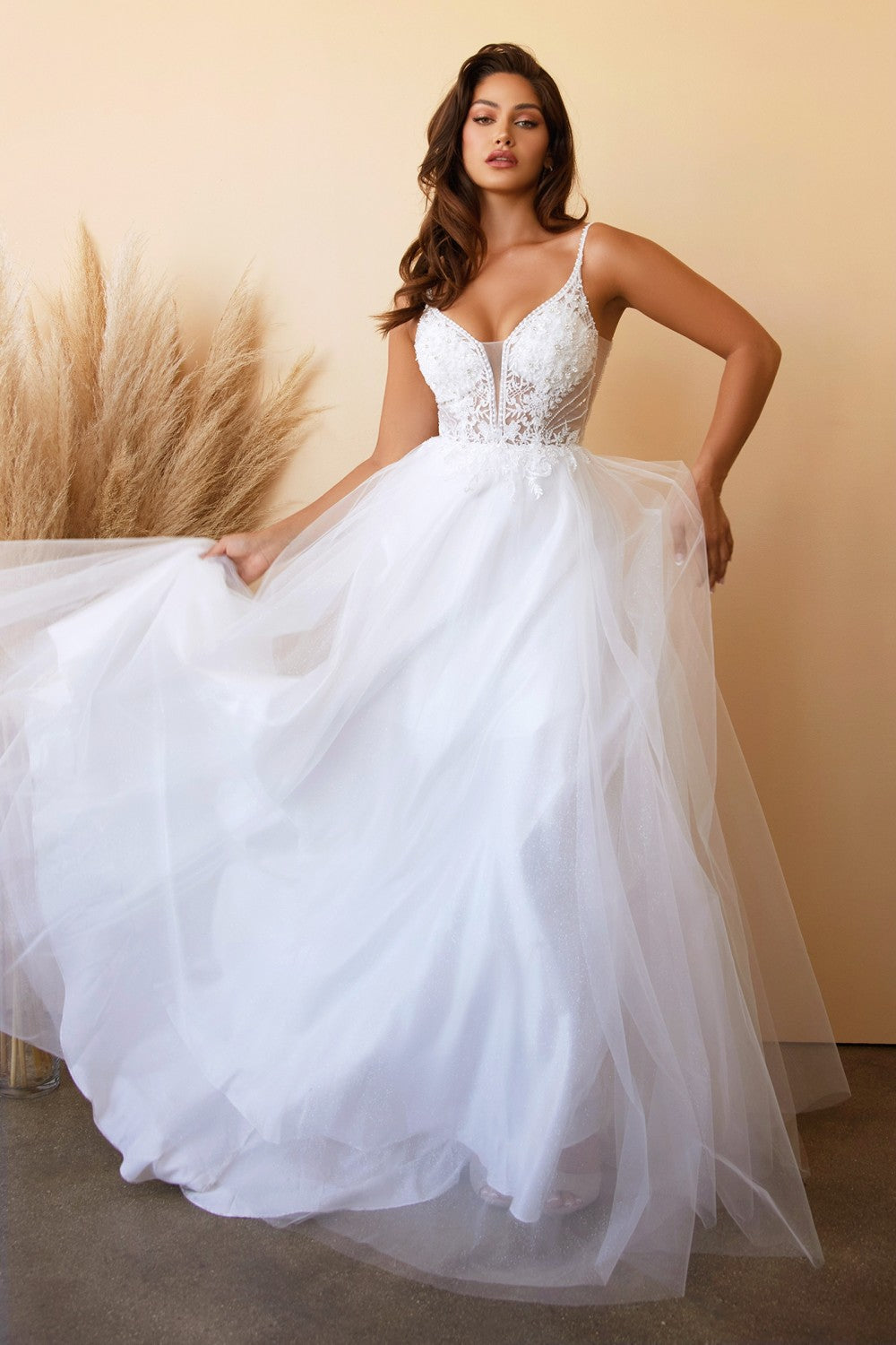 Layered Tulle A-Line Bridal Gown By Cinderella Divine -CD0195W