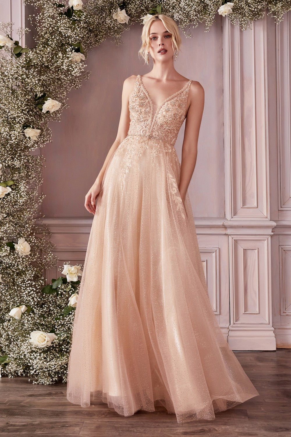 Long Embellished Tulle Dress By Cinderella Divine -CD0196