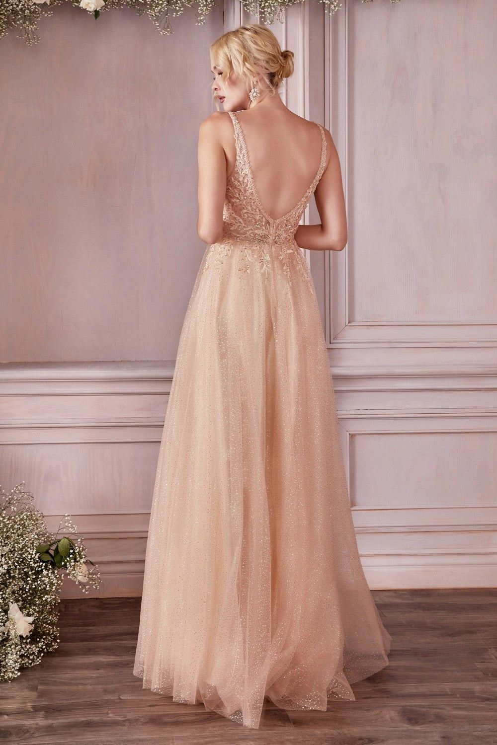 Long Embellished Tulle Dress By Cinderella Divine -CD0196