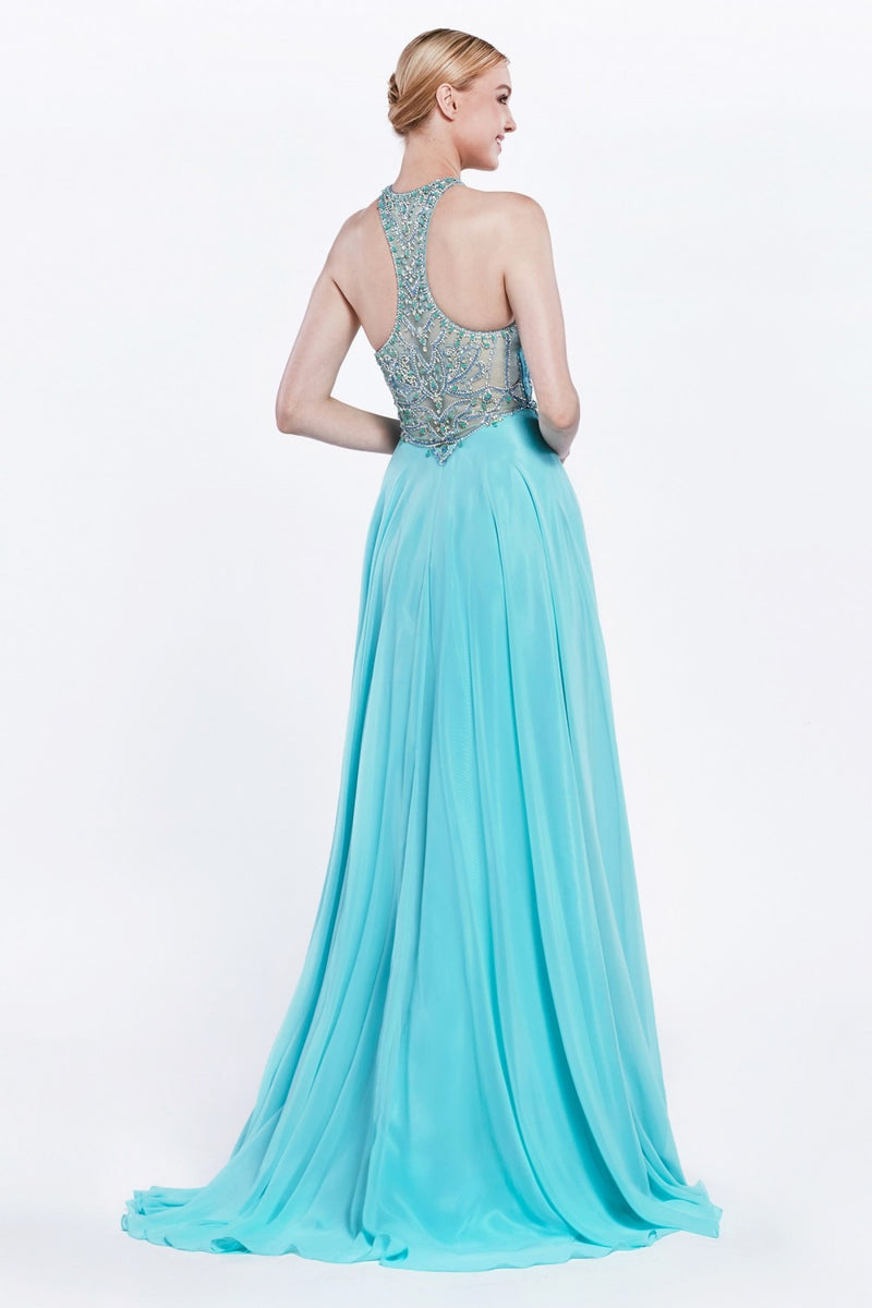 Beaded Halter A-Line Dress By Cinderella Divine -C231