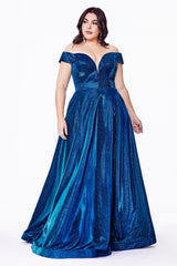 MyFashion.com - Off the shoulder a-line gown with metallic glitter finish and lace up back.(CD210C) - Cinderella Divine promdress eveningdress fashion partydress weddingdress 
 gown homecoming promgown weddinggown 