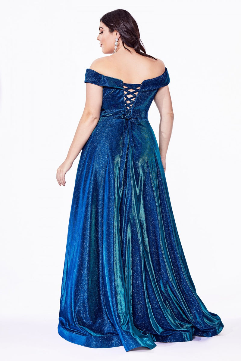 MyFashion.com - Off the shoulder a-line gown with metallic glitter finish and lace up back.(CD210C) - Cinderella Divine promdress eveningdress fashion partydress weddingdress 
 gown homecoming promgown weddinggown 