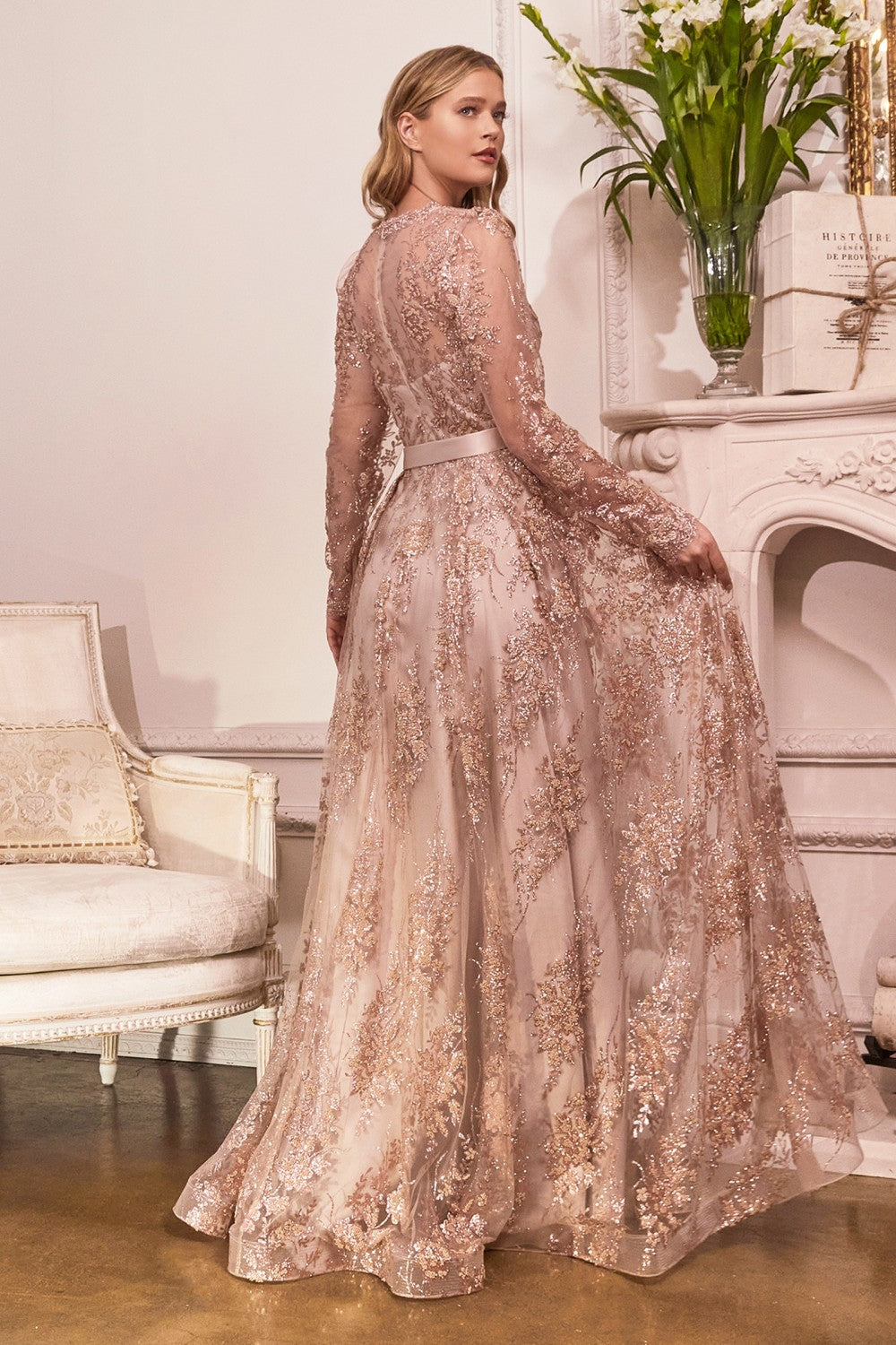 Long Sleeve A-Line Dress By Cinderella Divine -CD233C