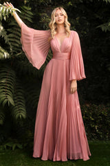 Pleated Chiffon Long Sleeve Gown -01 By Cinderella Divine -CD242